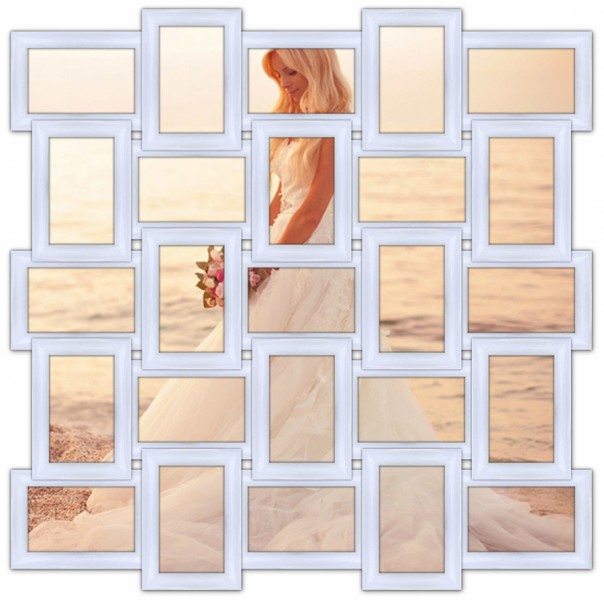 Дерев’яна мультирамка " Класика " на 25 фото, біла . Дерев’яна мультирамка " Класика " на 25 фото, біла .