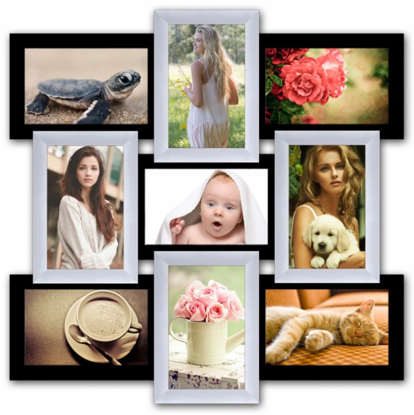 Пластикова мультирамка "Класика" на 9 фото, чорно-біла . Пластикова мультирамка "Класика" на 9 фото, чорно-біла .