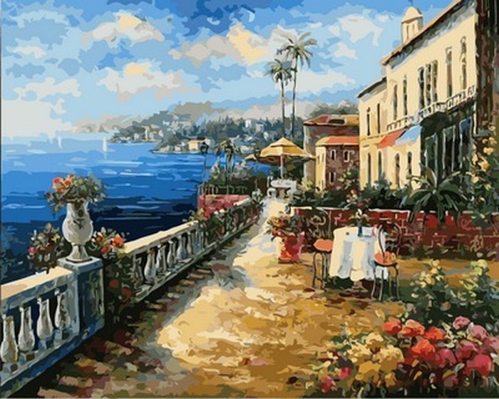 Картина за номерами " Кафе з видом на море " Картина за номерами " Кафе з видом на море "