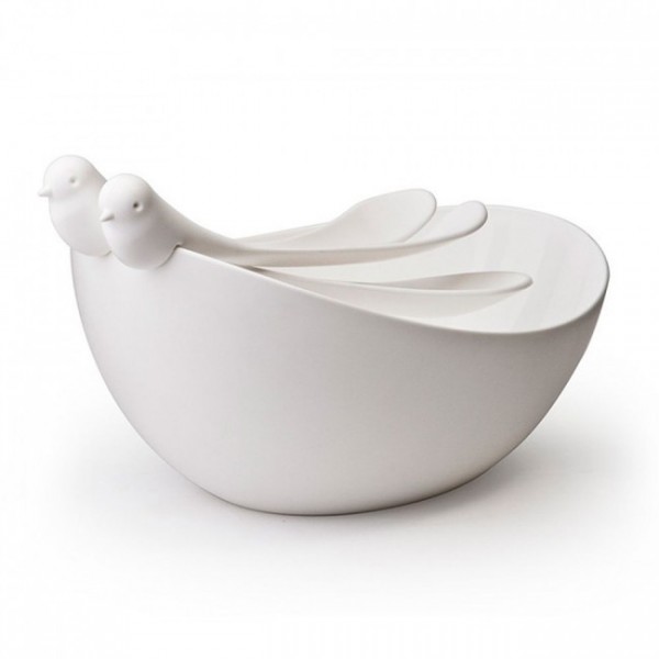 Салатниця з ложками для сервірування Sparrow Qualy Біла Салатниця з ложками для сервірування Sparrow Qualy Біла