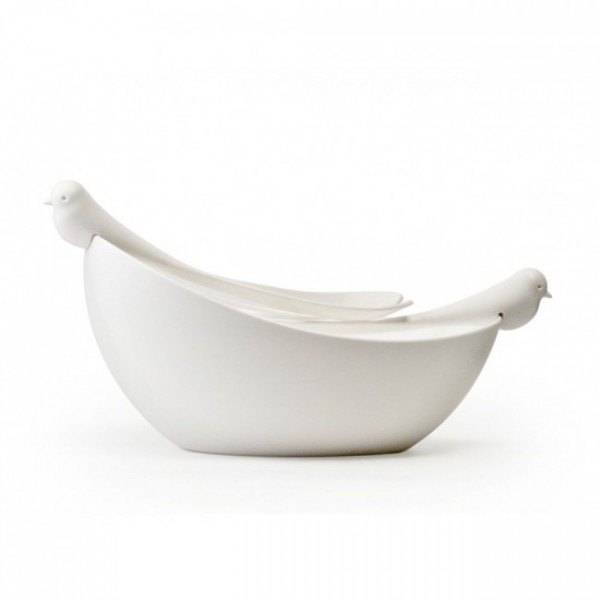 Салатниця з ложками для сервірування Sparrow Qualy Біла Салатниця з ложками для сервірування Sparrow Qualy Біла