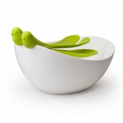 Салатниця з ложками для сервірування Sparrow Qualy Зелена Салатниця з ложками для сервірування Sparrow Qualy Зелена