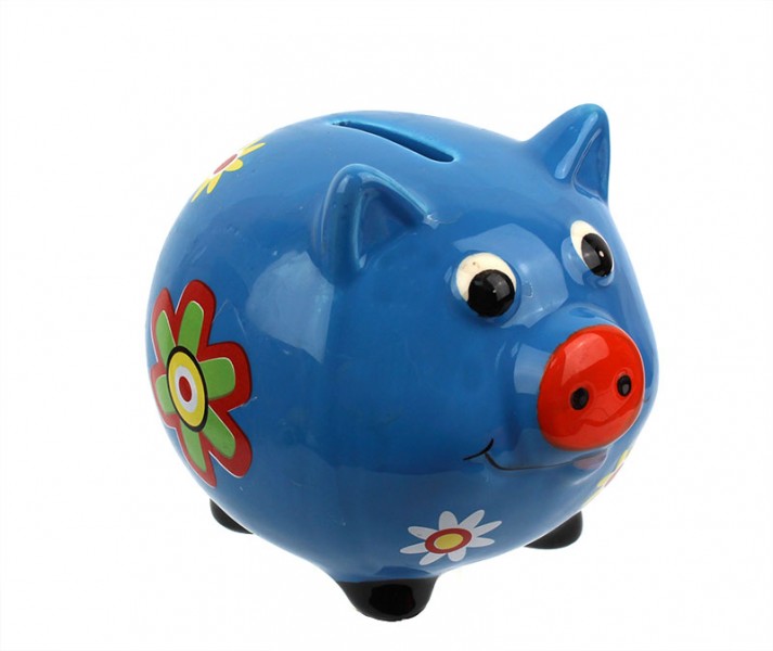 Копилка Свинка с цветком 13см голубая Копилка Свинка с цветком 13см голубая