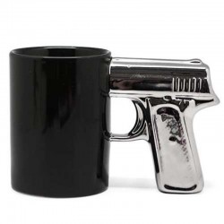 Чашка пистолет Черная с серебреной ручкой Чашка пистолет Черная с серебреной ручкой