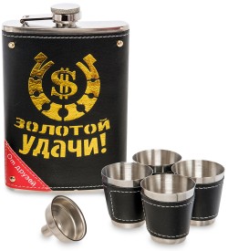 Подарунок набір фляжка зі стопками Золотої удачі Подарунок набір фляжка зі стопками Золотої удачі