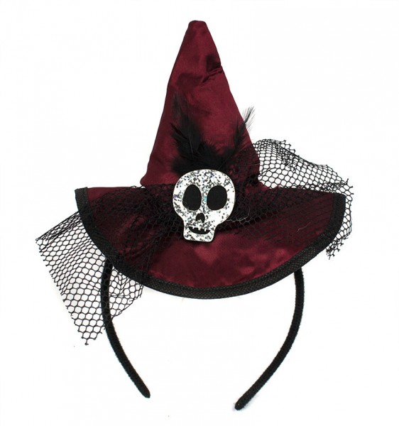 Капелюшок на обідку Відьмочки з Черепом бордовий Капелюшок на обідку Відьмочки з Черепом бордовий