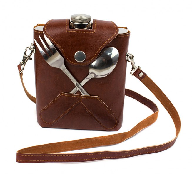 Подарувальна фляга з вилкою та ложкою Подарувальна фляга з вилкою та ложкою