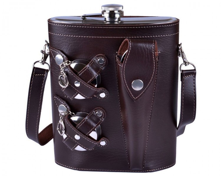 Фляга для алкоголю в шкіряному чохлі Фляга для алкоголю в шкіряному чохлі