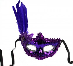 Маска паєтки з пером і квіткою фіолетова Маска паєтки з пером і квіткою фіолетова