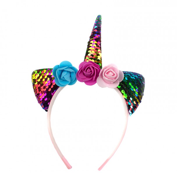 Ободок Единорога пайетки с цветами Ободок Единорога пайетки с цветами