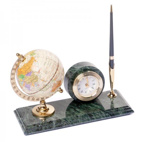 Мармурова підставка з глобусом та годинником Мармурова підставка з глобусом та годинником