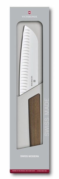 Кухонний ніж Swiss Modern Santoku 17см рифл. з горіх. ручкою (GB) . Кухонний ніж Swiss Modern Santoku 17см рифл. з горіх. ручкою (GB) .