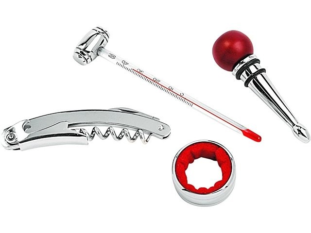 Набір аксесуарів для вина: термометр, комірець на пляшку, пробка, штопор-відкривалка Набір аксесуарів для вина: термометр, комірець на пляшку, пробка, штопор-відкривалка