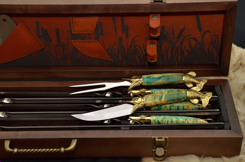 Набор шампуров для пикника На рыбалке в кейсе Набор шампуров для пикника На рыбалке в кейсе