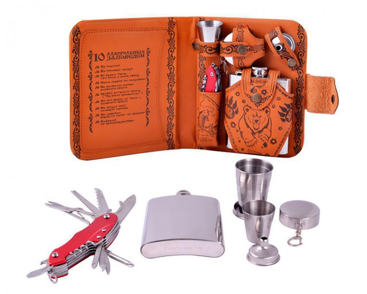 Подарочный набор с флягой 10 алкогольных заповедей охота Подарочный набор с флягой 10 алкогольных заповедей охота