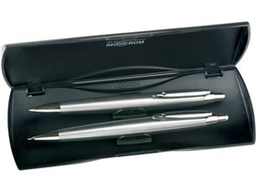 Набор Inoxcrom Zeppelin: ручка шариковая, карандаш в футляре серибристый Набор Inoxcrom Zeppelin: ручка шариковая, карандаш в футляре серибристый