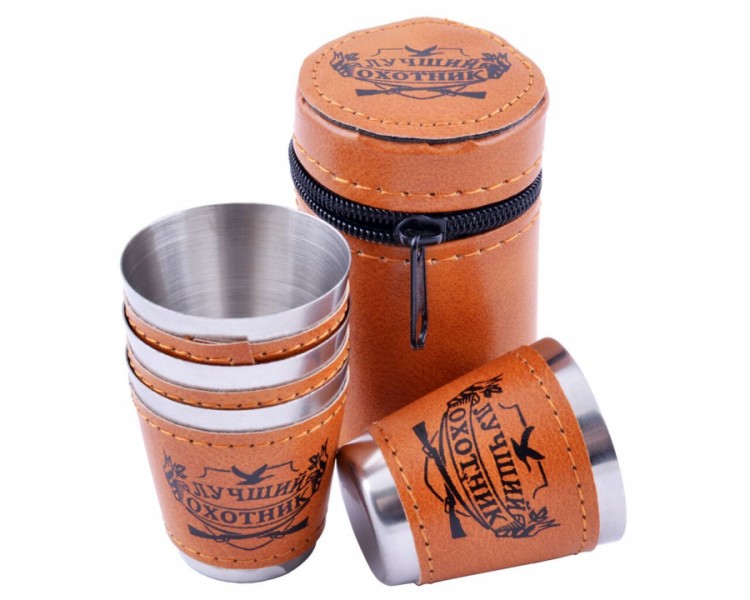 Рюмки в кожаном чехле Лучший Охотник (4 шт) Рюмки в кожаном чехле Лучший Охотник (4 шт)