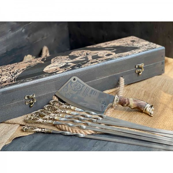 Шампура Бриз в расписном кейсе из бука. Шампура+секач Шампура Бриз в расписном кейсе из бука. Шампура+секач