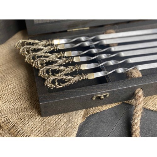 Шампура Бриз в расписном кейсе из бука. Шампура+секач Шампура Бриз в расписном кейсе из бука. Шампура+секач