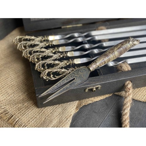 Шампурас вилкой Бриз в расписном кейсе из бука Шампурас вилкой Бриз в расписном кейсе из бука