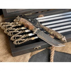 Шампура ручной работы Бриз в расписном кейсе из букас ножом и вилкой