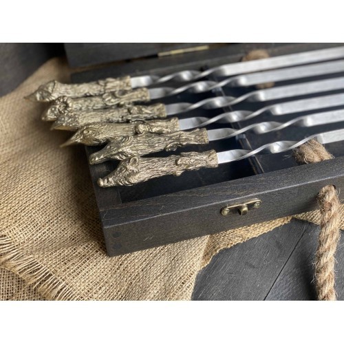 Шампура в расписном кейсе из бука Трофей с нож Шампура в расписном кейсе из бука Трофей с нож