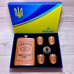 Подарочный набор MOONGRASS 6в1 с флягой, рюмками, воронкой UKRAINE