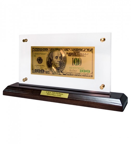 Золотая банкнота 100 USD