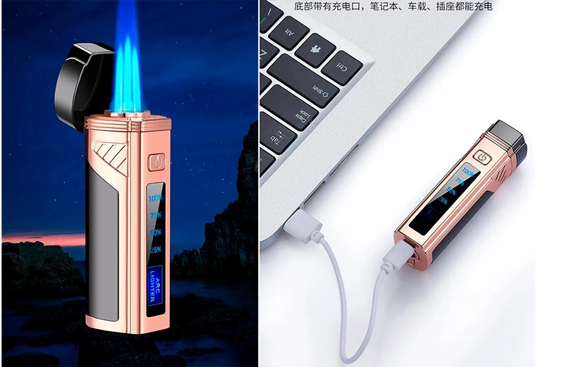 Электронная газовая зажигалка с 3 форсунками для сигар Электронная газовая зажигалка с 3 форсунками для сигар