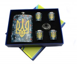 Подарочный набор MOONGRASS 6в1 с флягой, рюмками, лейкой UKRAINE