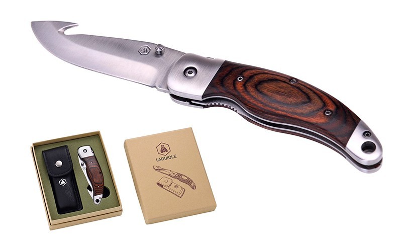 Складаний мисливський ніж з чорним чохлом 21,5 см LAGUIOLE, дерево пакка, коричневий, подарункова коробка Франція . Складаний мисливський ніж з чорним чохлом 21,5 см LAGUIOLE, дерево пакка, коричневий, подарункова коробка Франція .
