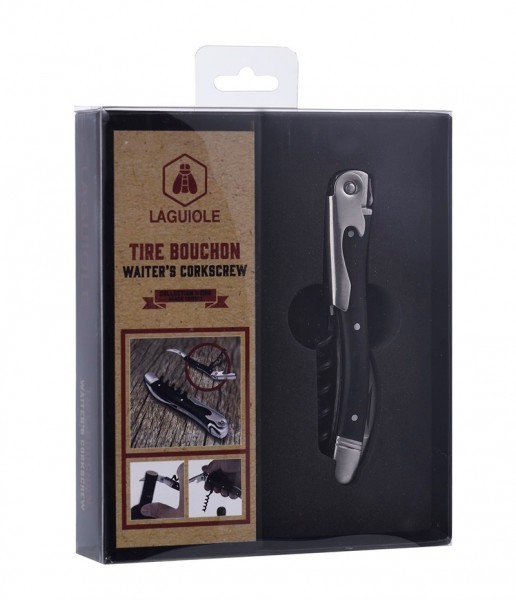 Нож сомелье с открывалкой LAGUIOLE, черное дерево пакка BLACK WOOD CORKSCREW в подарочной коробке Франция Нож сомелье с открывалкой LAGUIOLE, черное дерево пакка BLACK WOOD CORKSCREW в подарочной коробке Франция