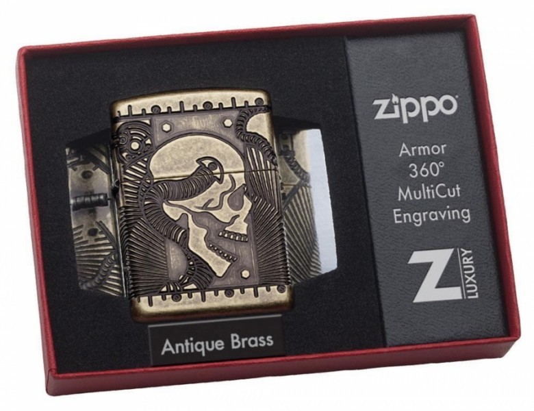 Запальничка армована Zippo Skull Antique Brass Steampunk антична латунь Запальничка армована Zippo Skull Antique Brass Steampunk антична латунь