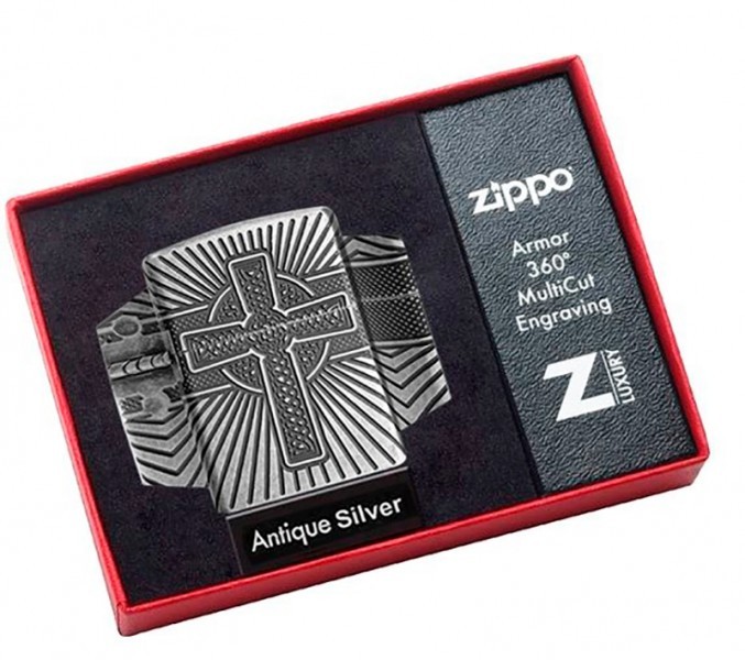 Запальничка армована Zippo Armor Celtic Cross Design, Antique Silver срібло Запальничка армована Zippo Armor Celtic Cross Design, Antique Silver срібло