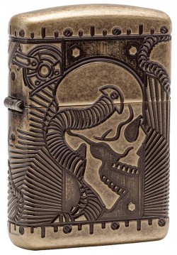Зажигалка армированная Zippo Skull Antique Brass Steampunk античная латунь