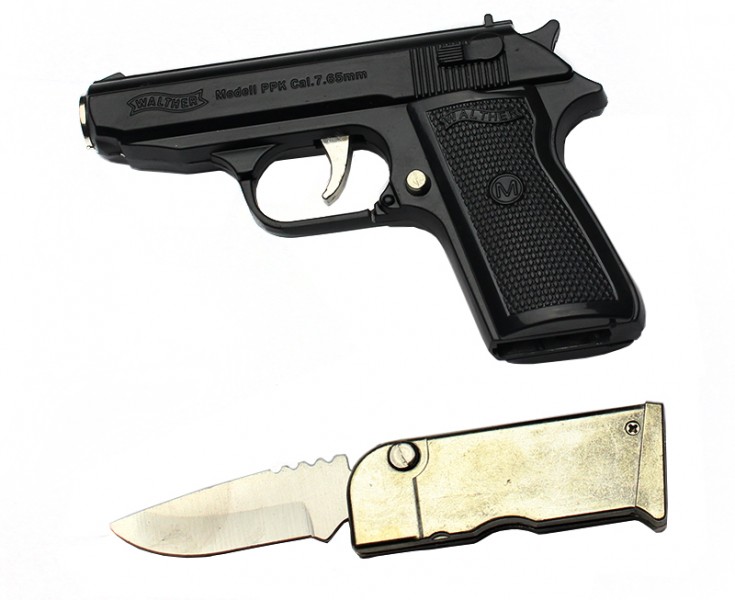 Зажигалка газовая пистолет с ножом Walther PPK (Турбо пламя) Зажигалка газовая пистолет с ножом Walther PPK (Турбо пламя)