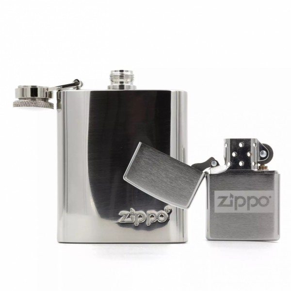 Набір фляга 90 мл з запальничкою ZIPPO полірований хром Набір фляга 90 мл з запальничкою ZIPPO полірований хром