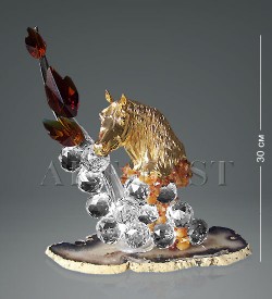 Фигура "Золотая лошадь с хрустал. шарами на агате"