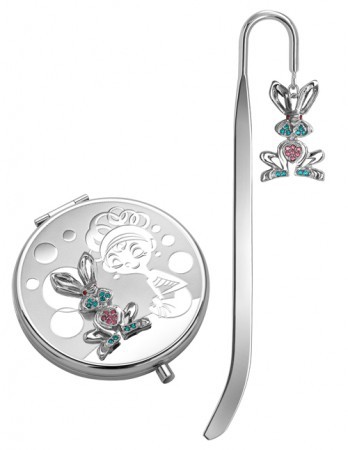 Набір: дзеркало косметичне та закладка для книг із зайчиком Набір: дзеркало косметичне та закладка для книг із зайчиком