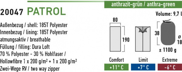 Спальний мішок High Peak Patrol / +7°C (Right) Black/green Спальний мішок High Peak Patrol / +7°C (Right) Black/green