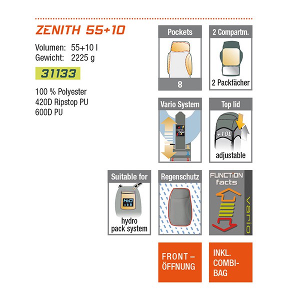 Рюкзак туристичний High Peak Zenith 55+10 (Black) . Рюкзак туристичний High Peak Zenith 55+10 (Black) .